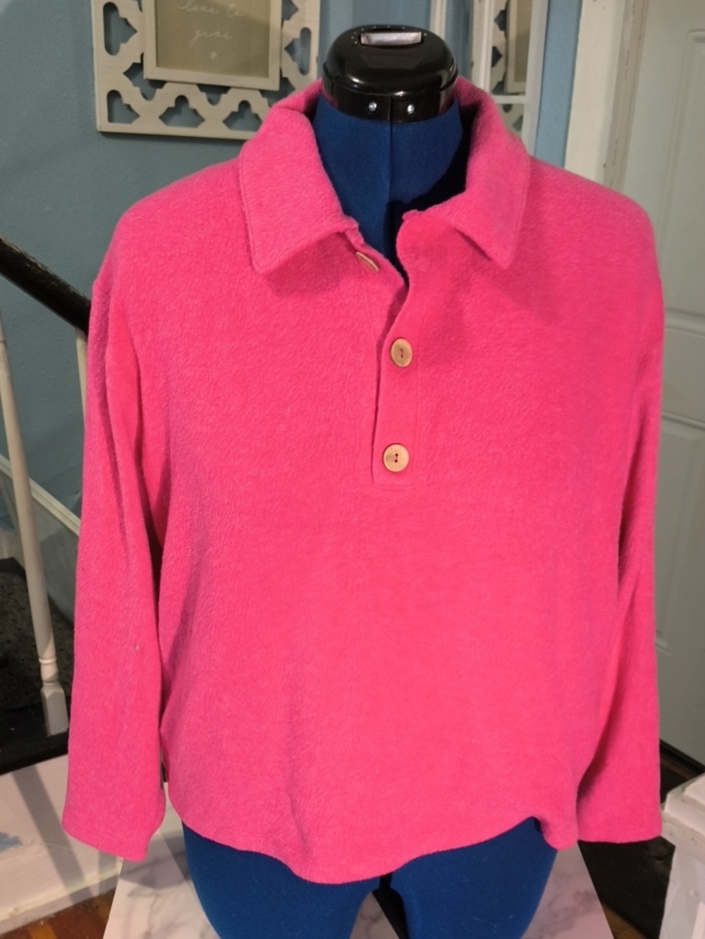 Zenana Outfitters Hot Pink Collared Button Pullover Sweater